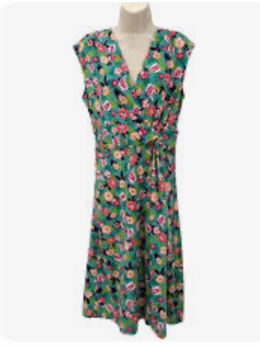 Lands' End Green Floral Wrap Midi Dress